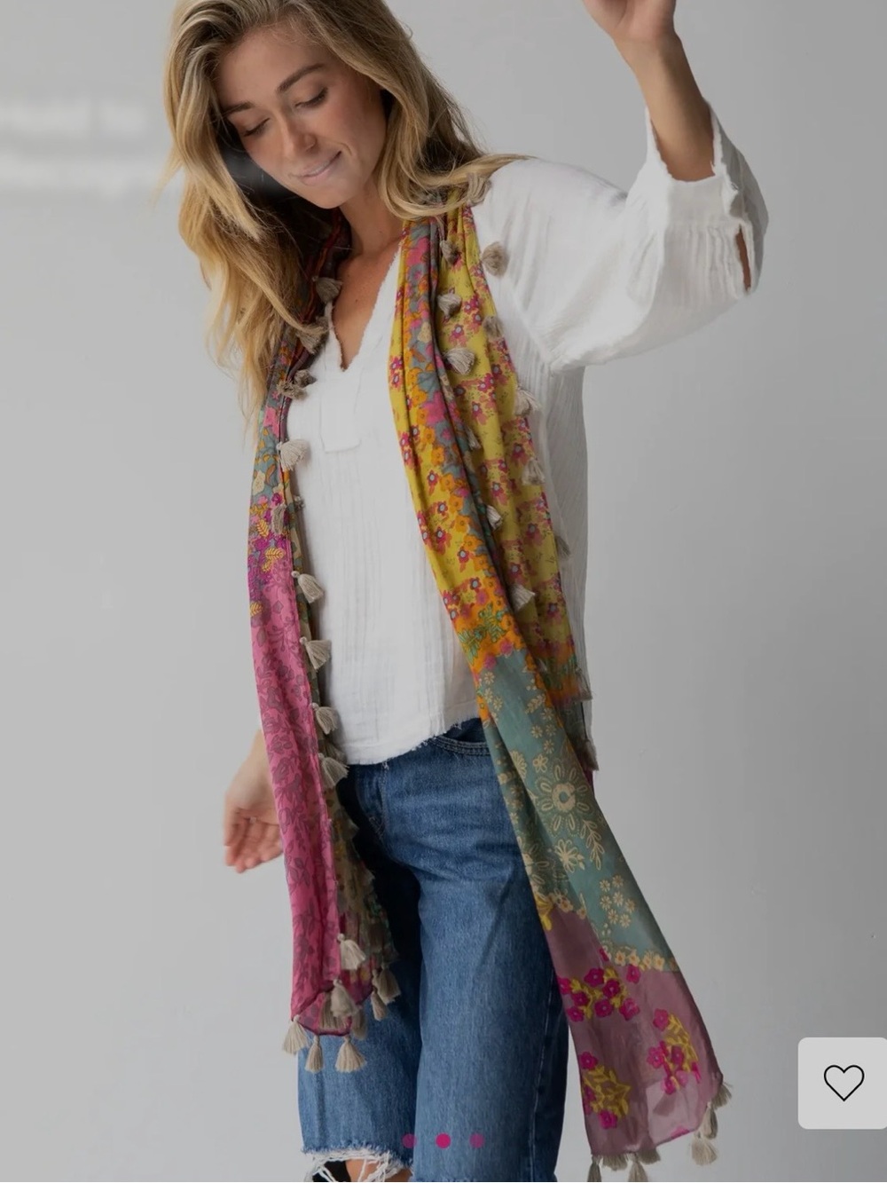 NEW Natural Life Boho Floral Multi-Color Tassel Scarf 2 Color Patterns